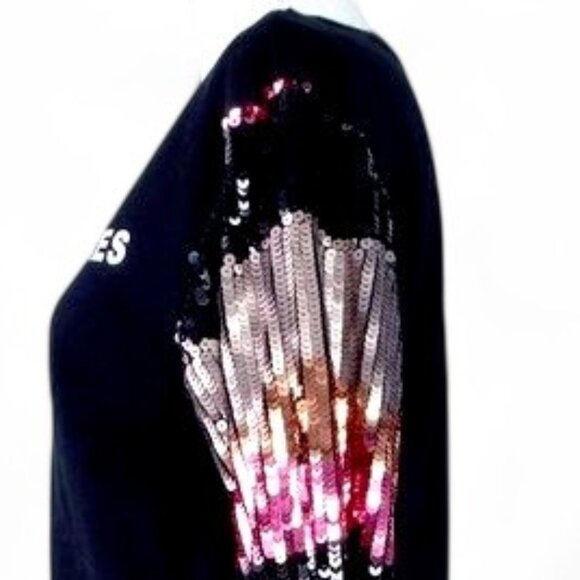 Lea & Viola Sequin Sleeve Terry Sweater Top Women's Flashy Sparkling Spellout XS - Picture 3 of 9